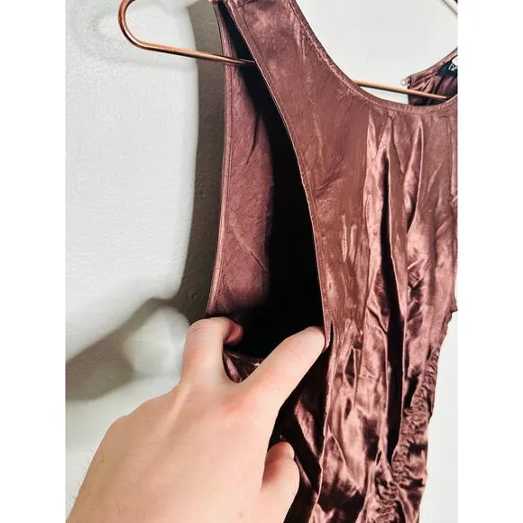 RAILS Women's Brown Satin Gabriella Sleeveless Slip Style Midi Dress Size XS