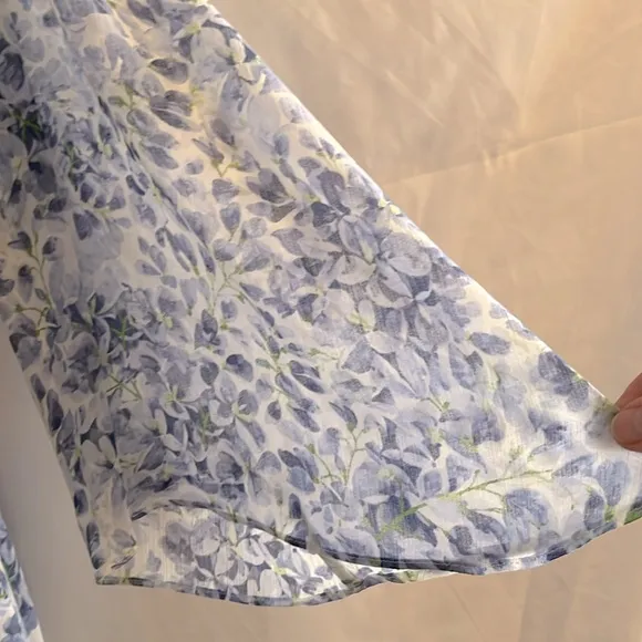 Ralph Laure Sheer Lined Floral Blue Wrap Dress. Flowy and flattering.