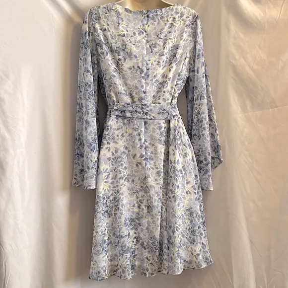 Ralph Laure Sheer Lined Floral Blue Wrap Dress. Flowy and flattering.
