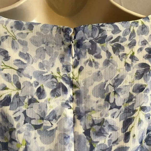 Ralph Laure Sheer Lined Floral Blue Wrap Dress. Flowy and flattering.