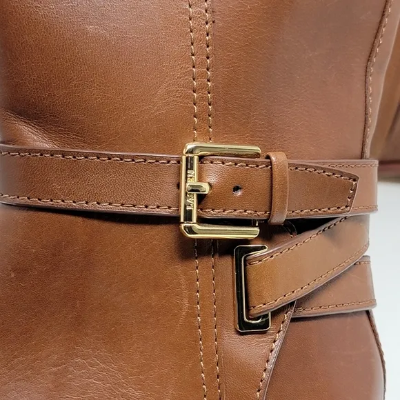 Ralph Lauren Blayke Buckled Riding Boots Brown Saddle Tan Women's Size 5 New