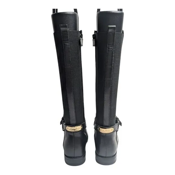 Ralph Lauren Girls Black Leather Buckle Equestrian Tall Riding Boots, 12.5