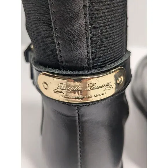 Ralph Lauren Girls Black Leather Buckle Equestrian Tall Riding Boots, 12.5