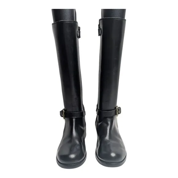Ralph Lauren Girls Black Leather Buckle Equestrian Tall Riding Boots, 12.5