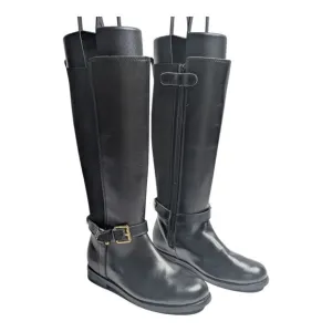 Ralph Lauren Girls Black Leather Buckle Equestrian Tall Riding Boots, 12.5