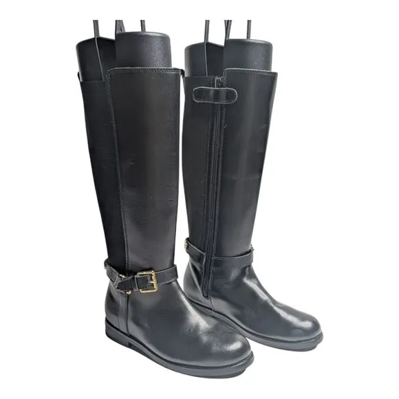 Ralph Lauren Girls Black Leather Buckle Equestrian Tall Riding Boots, 12.5