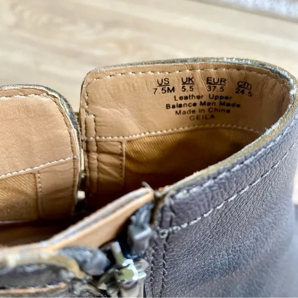 ranco Sarto Geila Gray Leather Ankle Boots | Triple Buckle Detail | Low Heel