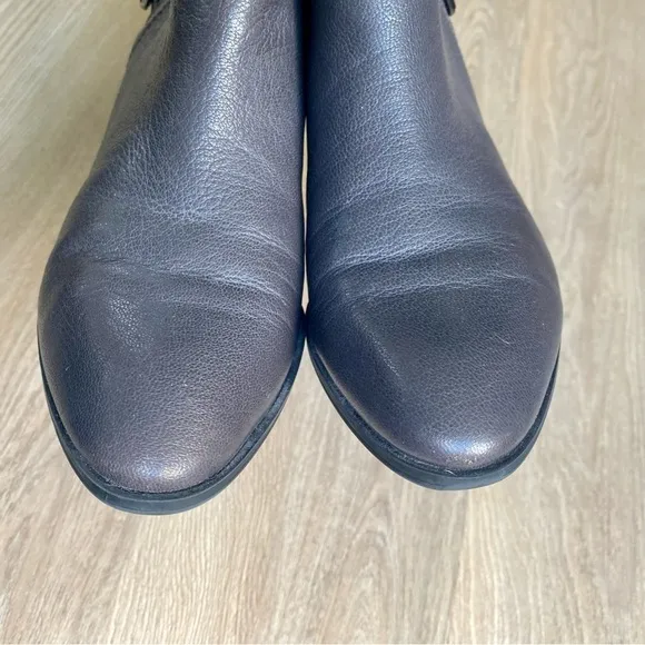 ranco Sarto Geila Gray Leather Ankle Boots | Triple Buckle Detail | Low Heel