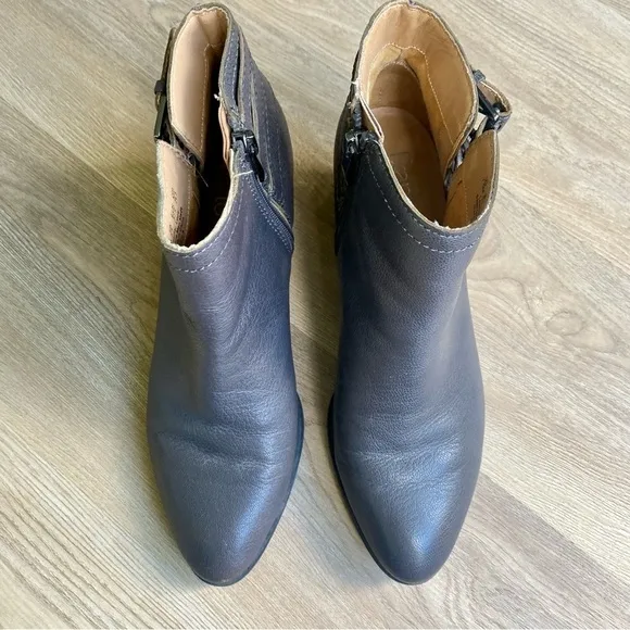 ranco Sarto Geila Gray Leather Ankle Boots | Triple Buckle Detail | Low Heel