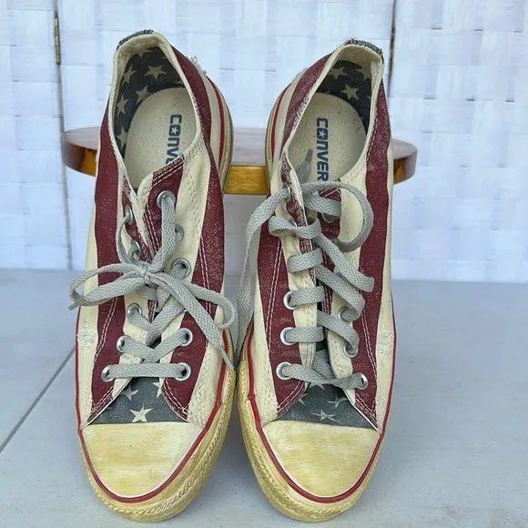 Rare Converse Distressed Aged Look Patriotic Sneakers Mens Size 8 Sz 9.5 Womens