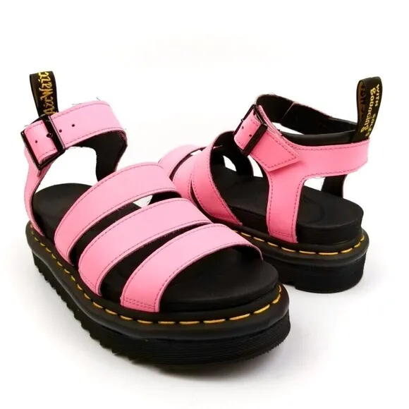 RARE Dr. Martens Pink Lemonade Hydro Leather Strap Sandals