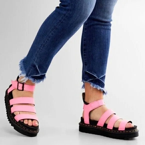 RARE Dr. Martens Pink Lemonade Hydro Leather Strap Sandals