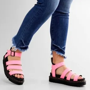 RARE Dr. Martens Pink Lemonade Hydro Leather Strap Sandals