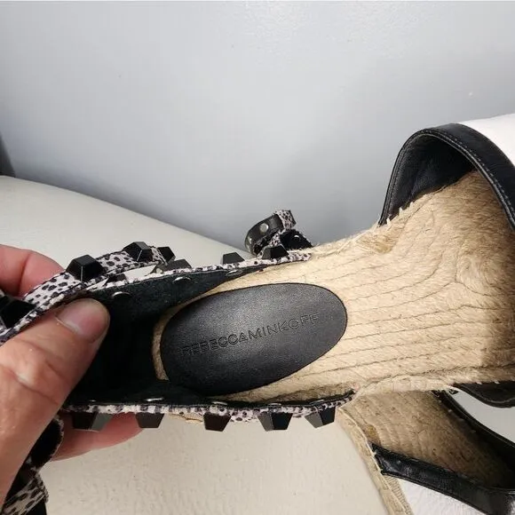 REBECCA MINKOFF GILLES STUDDED LEATHER ESPADRILLE ANKLE STRAP SANDALS SZ 7