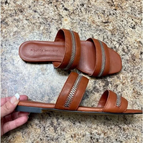 REBECCA MINKOFF Marciann Zipper Leather Mules Size 6.5