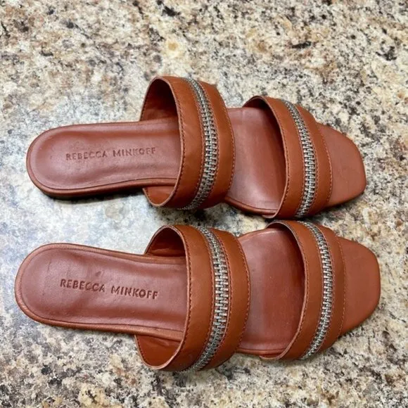 REBECCA MINKOFF Marciann Zipper Leather Mules Size 6.5