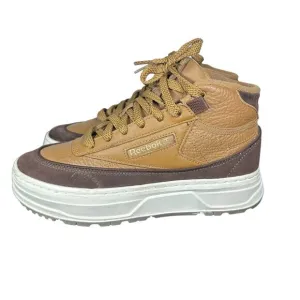 Reebok Club C Double Geo Mid Brown Platform Sneakers GZ2235 Womens Sz 8 leather