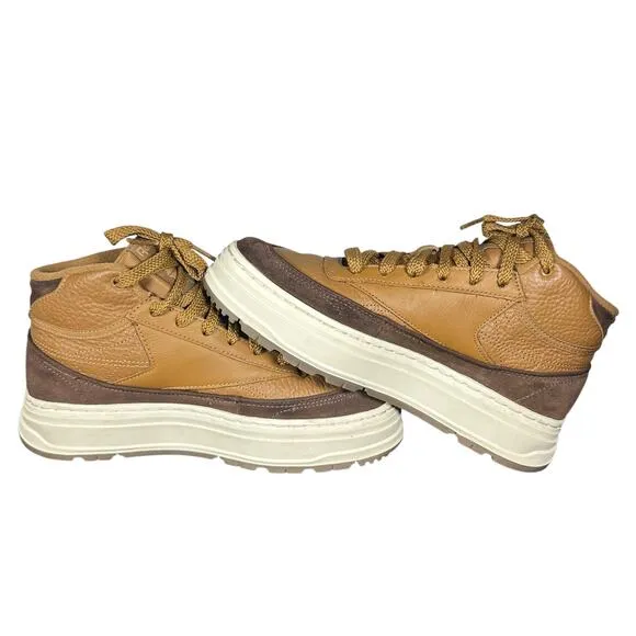 Reebok Club C Double Geo Mid Brown Platform Sneakers GZ2235 Womens Sz 8 leather