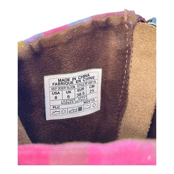 Reef Desert Bloom Mid Western Boots Low Heel Zip Tan Suede Southwest Womens 8