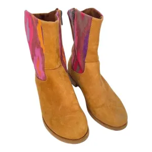 Reef Desert Bloom Mid Western Boots Low Heel Zip Tan Suede Southwest Womens 8