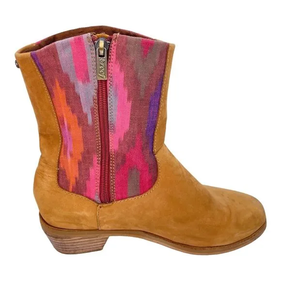 Reef Desert Bloom Mid Western Boots Low Heel Zip Tan Suede Southwest Womens 8