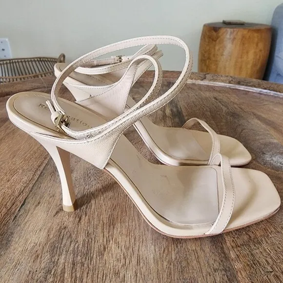 Reformation Leather Strappy Square Toe Beige Sandals Heels Size 6.5