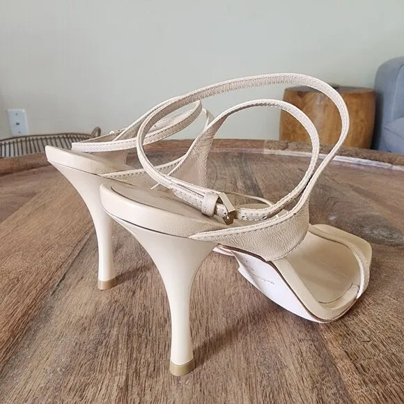 Reformation Leather Strappy Square Toe Beige Sandals Heels Size 6.5
