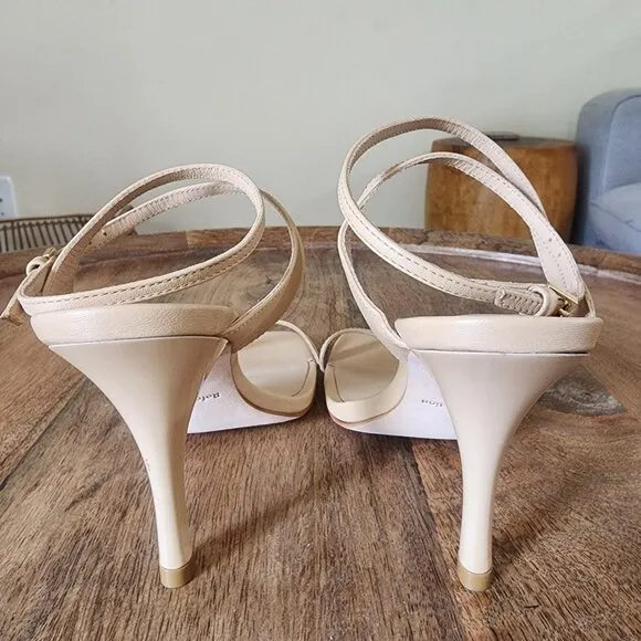 Reformation Leather Strappy Square Toe Beige Sandals Heels Size 6.5