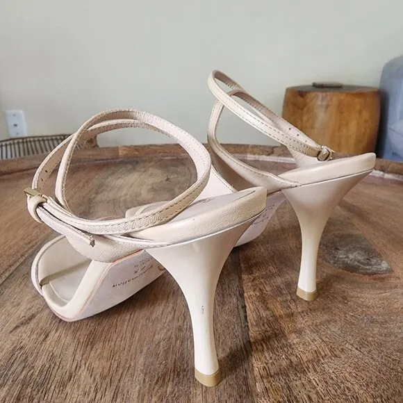 Reformation Leather Strappy Square Toe Beige Sandals Heels Size 6.5