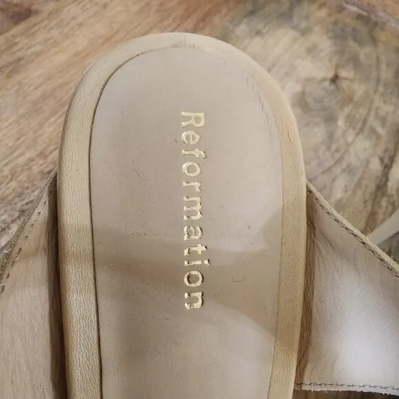 Reformation Leather Strappy Square Toe Beige Sandals Heels Size 6.5