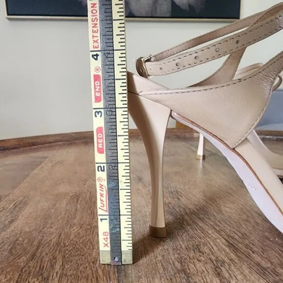 Reformation Leather Strappy Square Toe Beige Sandals Heels Size 6.5