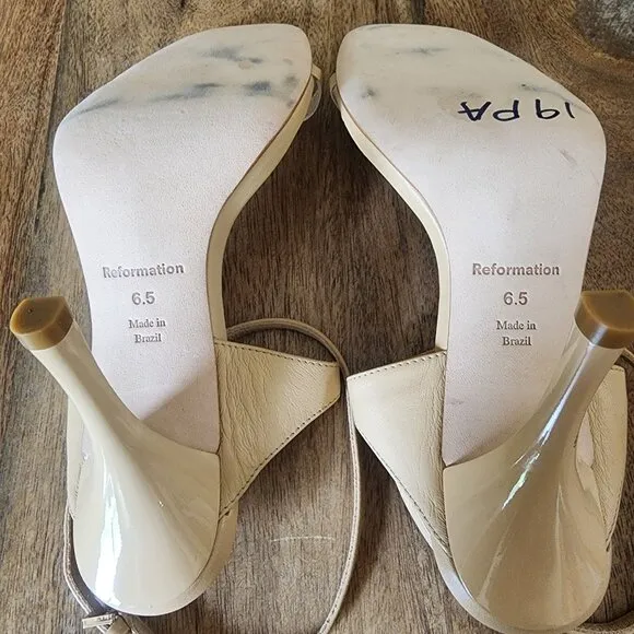 Reformation Leather Strappy Square Toe Beige Sandals Heels Size 6.5