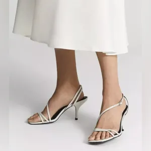Reiss Bali Heeled Strappy Stiletto Sandals in Off White Size 40, US 9.5