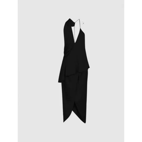 Reiss Dress Xena Strappy Open Back Black Women Midi Asymmetric Party SZ 8 New