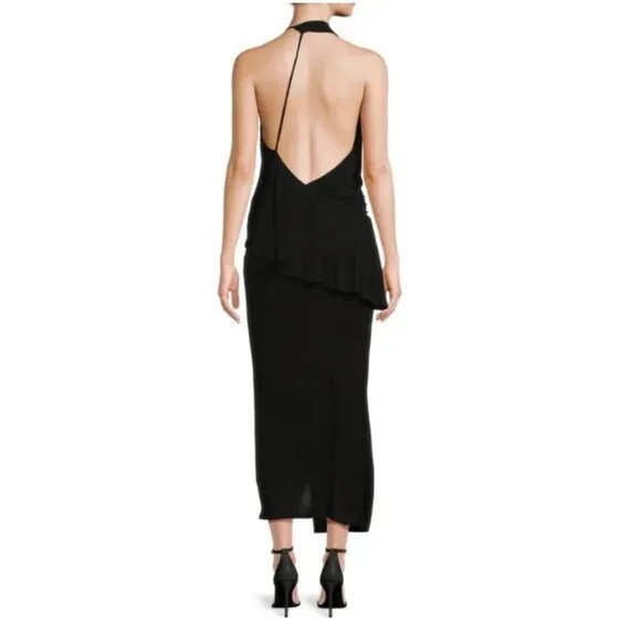 Reiss Dress Xena Strappy Open Back Black Women Midi Asymmetric Party SZ 8 New