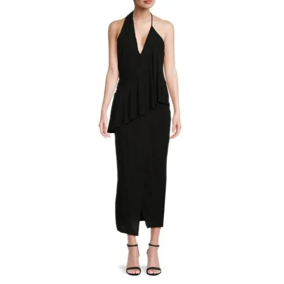 Reiss Dress Xena Strappy Open Back Black Women Midi Asymmetric Party SZ 8 New