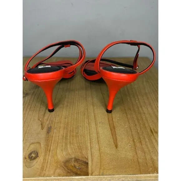 Reiss Women's Bali Leather Square Toe Strappy Heeled Sandals Orange Size 6