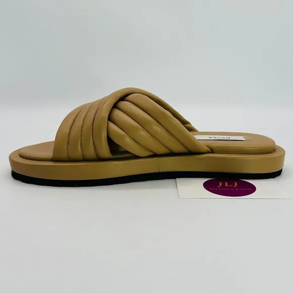 Reiss Women's Blair Quilted Biscuit Leather Slip On Slider Sandals Size 7.5