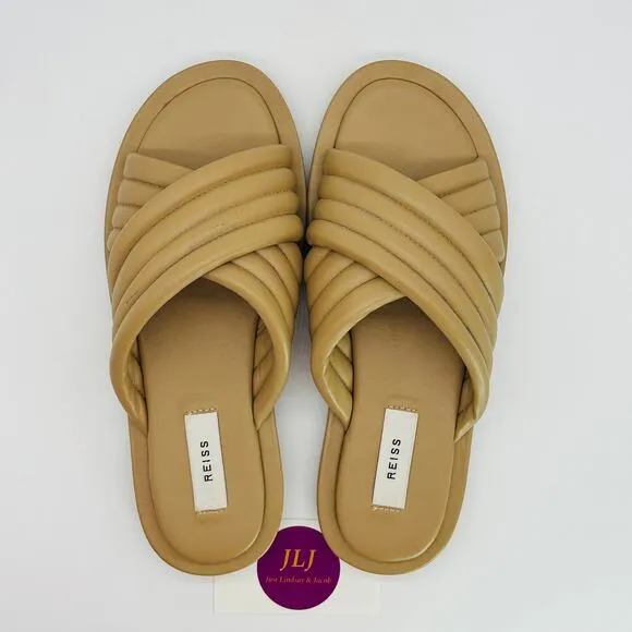 Reiss Women's Blair Quilted Biscuit Leather Slip On Slider Sandals Size 7.5
