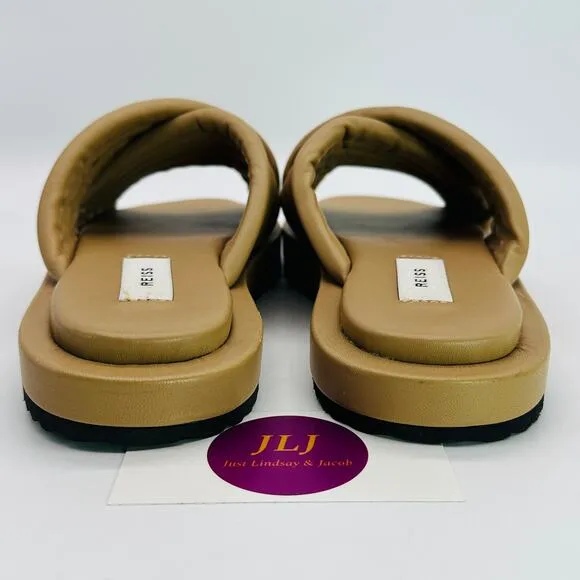 Reiss Women's Blair Quilted Biscuit Leather Slip On Slider Sandals Size 7.5