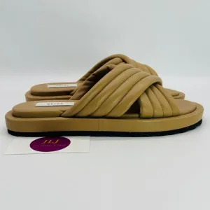 Reiss Women's Blair Quilted Biscuit Leather Slip On Slider Sandals Size 7.5