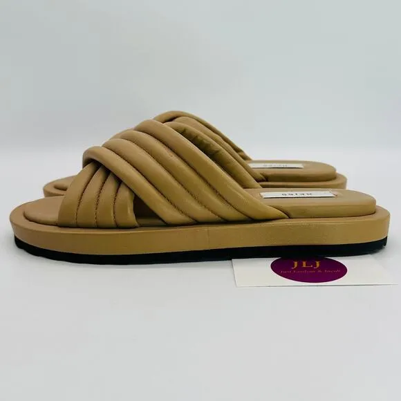 Reiss Women's Blair Quilted Biscuit Leather Slip On Slider Sandals Size 7.5