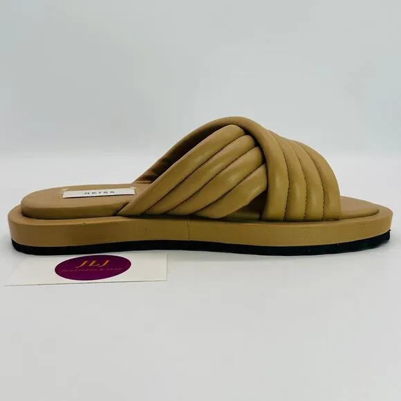 Reiss Women's Blair Quilted Biscuit Leather Slip On Slider Sandals Size 7.5