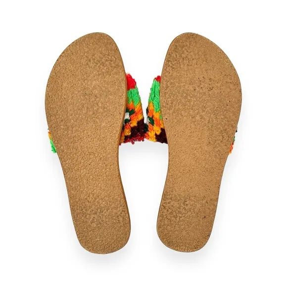 Res Ipsa Upcycled One Of A Kind Moroccan Rug Handmade Flat Leather Sandals sz 6