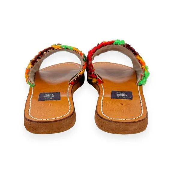 Res Ipsa Upcycled One Of A Kind Moroccan Rug Handmade Flat Leather Sandals sz 6