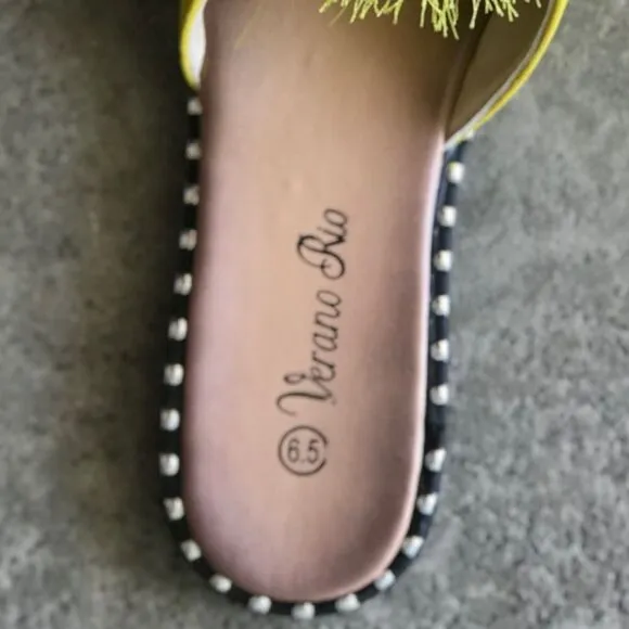 RESTOCK Yellow Pom Silver Stud SlipOn Mule Sandal