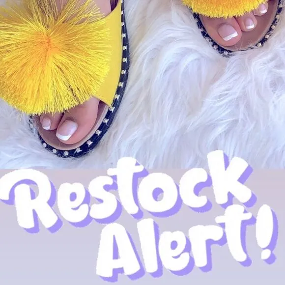 RESTOCK Yellow Pom Silver Stud SlipOn Mule Sandal