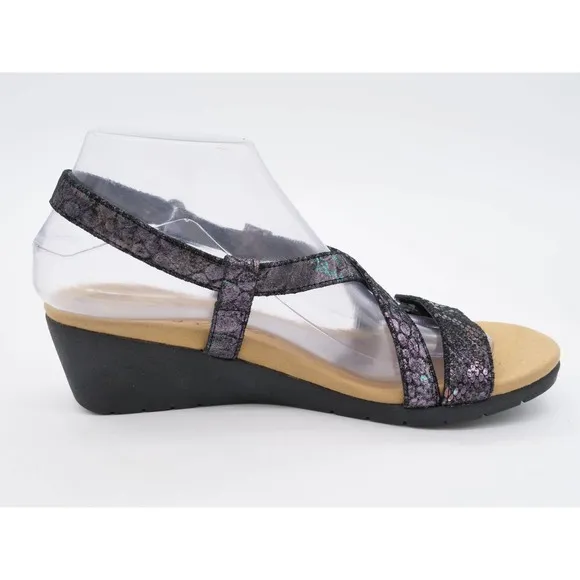 Revere Sandals Womens 8 Slingback Strappy Purple Python Metallic Leather Wedge