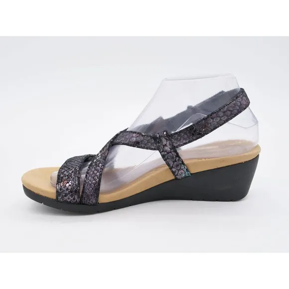 Revere Sandals Womens 8 Slingback Strappy Purple Python Metallic Leather Wedge