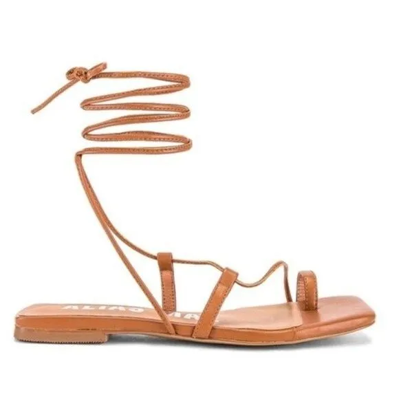Revolve Alias Mae Anika Strappy Tan leather wrap up sandals EU 38 US 7.5-8 BoxO